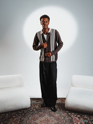 Everlast® Retro Stripe Zip Polo Knit Brown